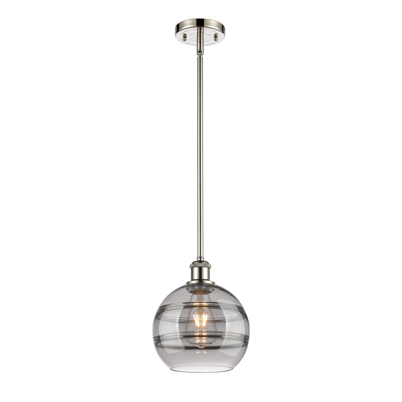 Luminaire suspendu avec tige 1 lumière Ballston Bienes-516-G556, H 9,88 po x l 8 po x P 8 po, Gris fumée clair, Nickel poli