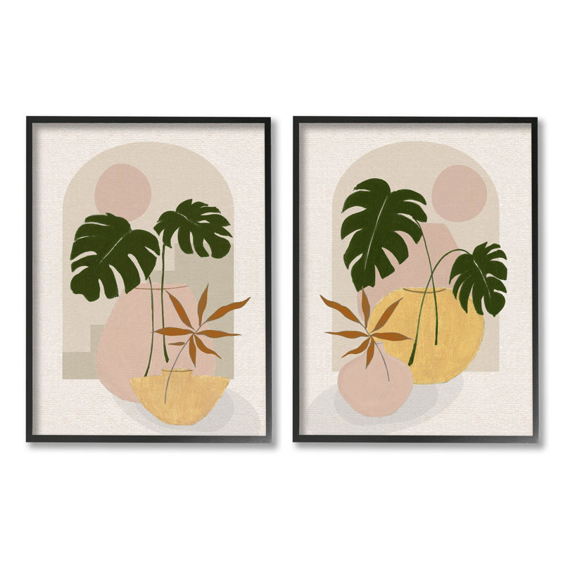 Boho Monstera Archway Landscape, ensemble de 2 giclées encadrées par Janet Tava, H 14 po x l 11 po x P 1,5 po