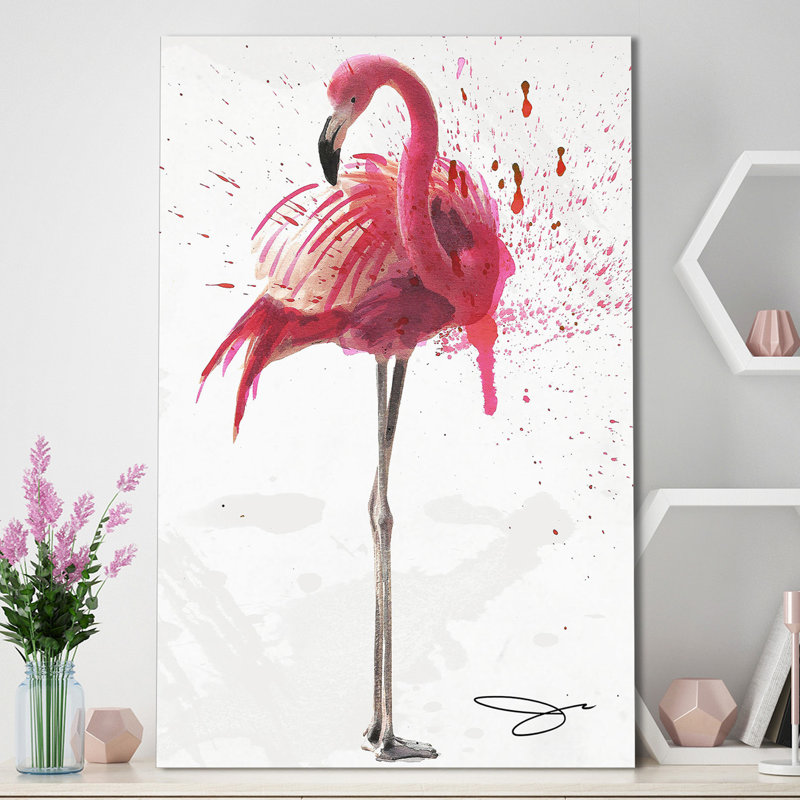 Flamant II - impression sur toile tendue, H 48 po x l 28 po
