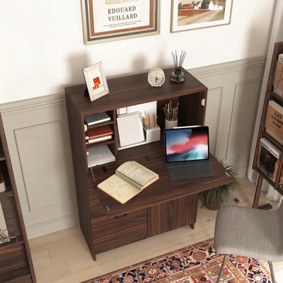 Desk Cabinet with Fold-Up Desktop and Storage Drawer