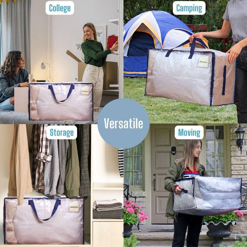 Moving And Storage Bags, Heavy Duty, Alternative To Moving Boxes, Large Packing Totes Supplies For College Dorm Room With Zipper For Clothes, Wide Open Design (/8 PCS)