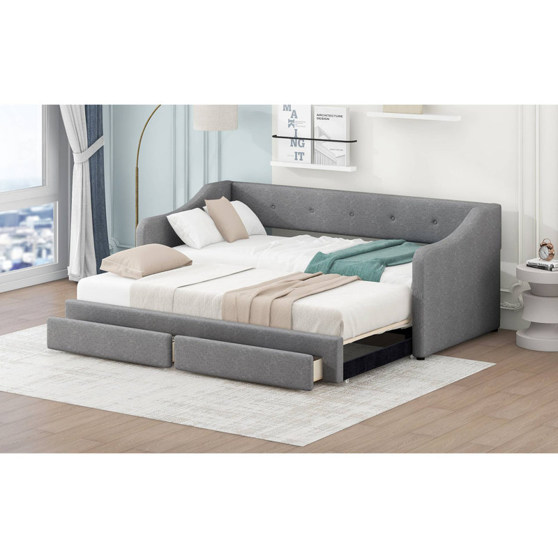 XL To Upholstered Daybed With Two Drawers