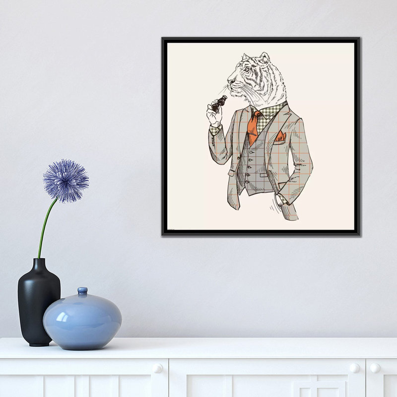 « tiger-man », impression sur toile, Toile encadrée noire, H 5 po x l 18 po x P 18 po, Pas de tapis