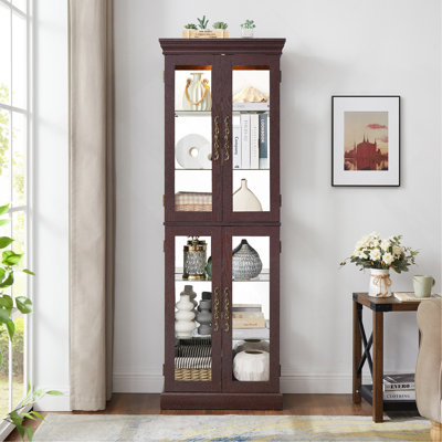 Lighted Glass Curio Display Cabinet,Display Cabinet,Glass Storage Cabinet Glass Wine Cabinet Wood Frame Toy Display For Living Room, Kitchen, Pantry L