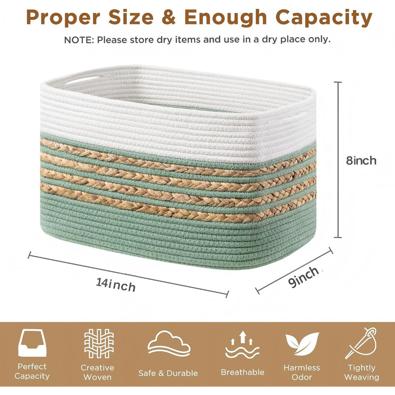4 paniers de rangement en corde de coton tissé vert 4 pièces