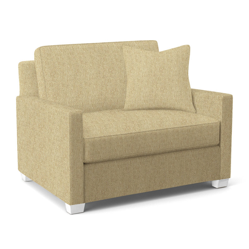 Nicklaus Upholstered 49'' Sleeper Sofa, Frost White Finish, Denim Stripe, 0206-61, Gel Memory Foam Mattress