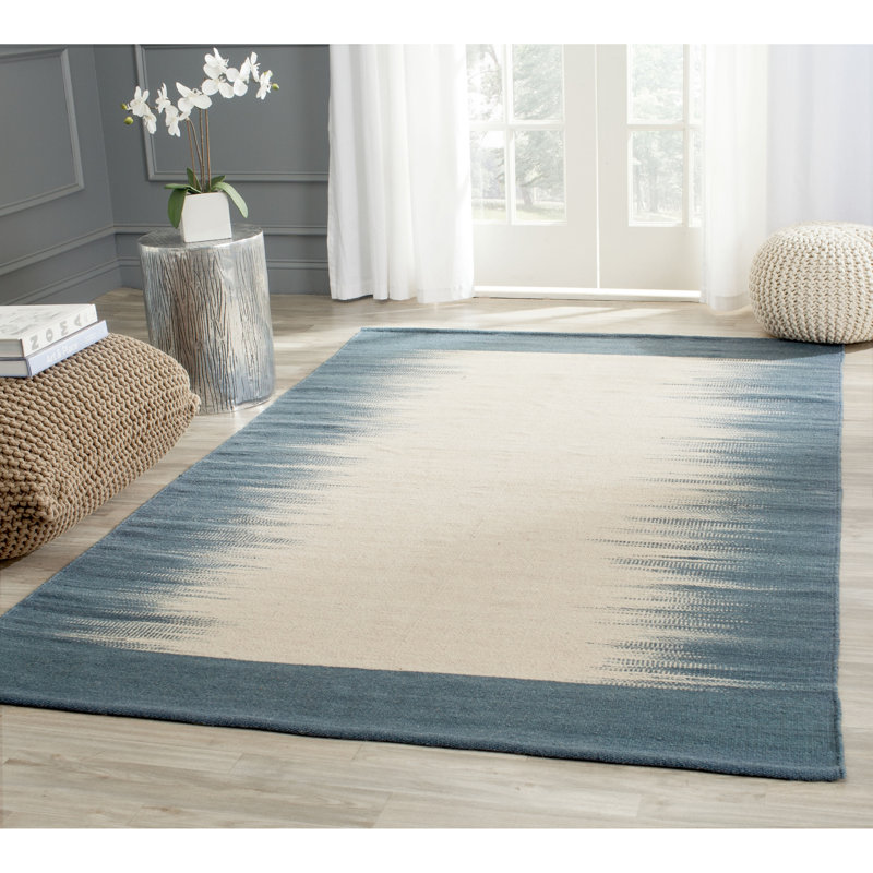 Light Blue and Beige Flatweave Wool Area Rug