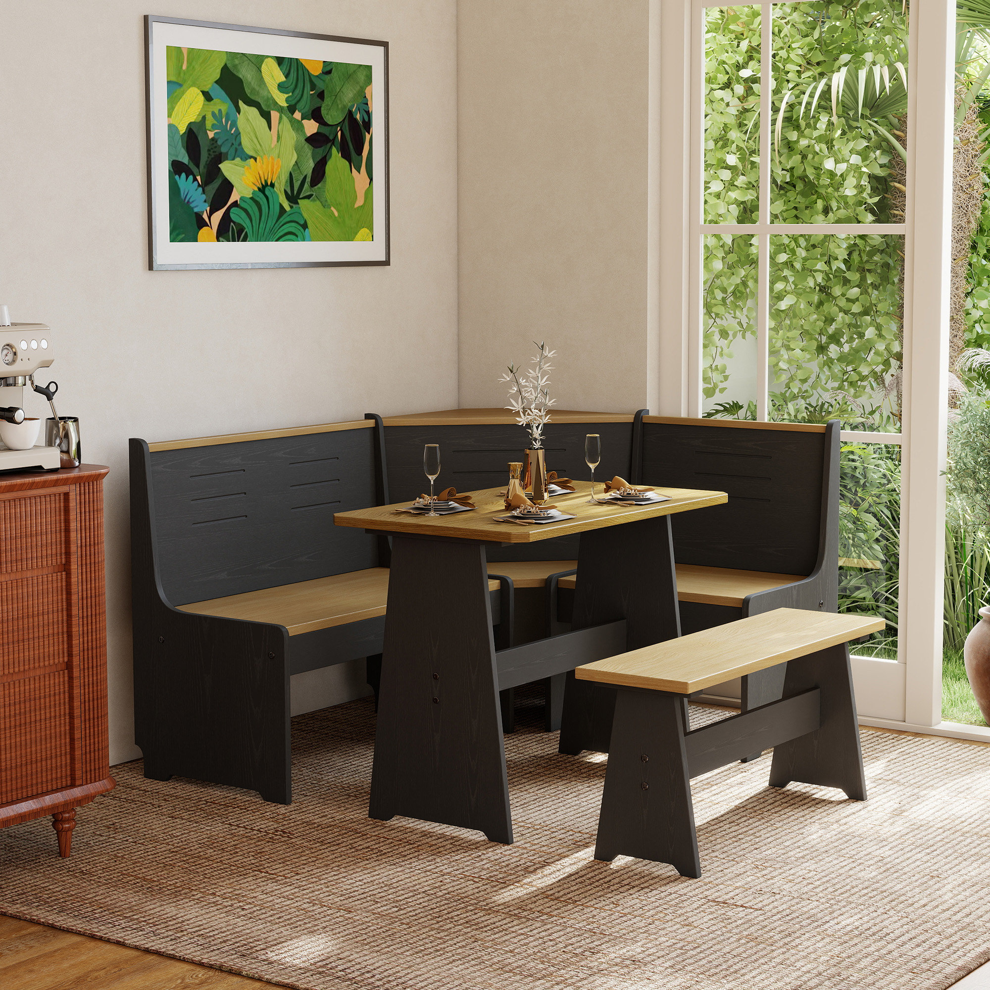 Latitude Run® Berna 3-Piece Solid Wood Corner Dining Set – Modern Style ...