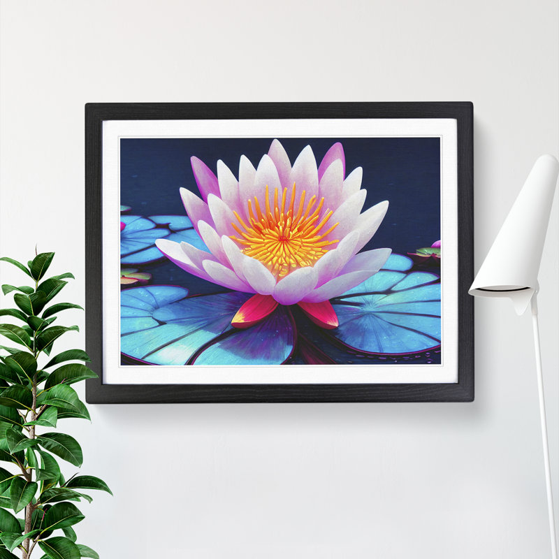 Beauteous Water Lily Flower - Single Picture Frame Print, 34cm H x 46cm W x 2cm D, Black Framed