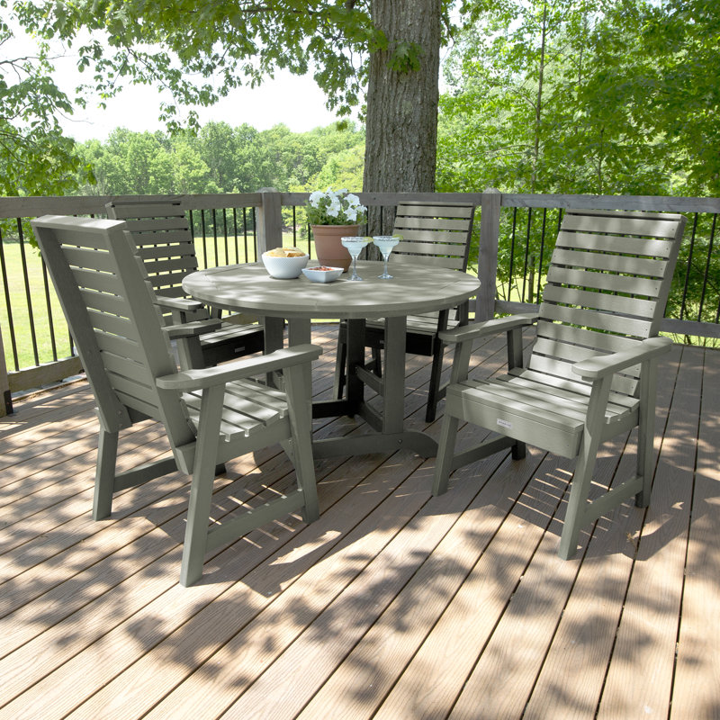 Midwest 4-Person, 48" Round Table, 5-Piece Outdoor Dining Set, Eucalyptus, 62.5" L x 62.5" W x 37" H