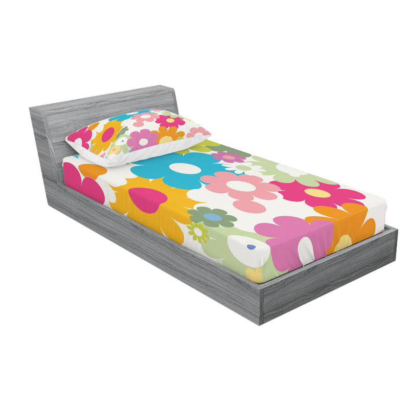 Microfiber Floral Sheet Set, Twin Sheet Set + Fitted Sheet + 1 Pillowcase