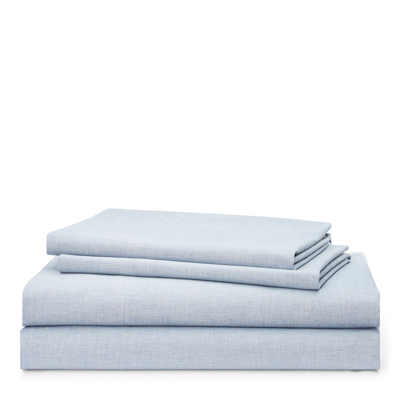Graydon 144 Thread Count 100% Cotton Sheet Set, Queen, Chambray