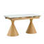 Table de salle à manger extensible avec plateau en pierre: plateau de table en marbre blanc avec pieds en métal. Une table de salle à manger rectangulaire d'inspiration moderne et luxueuse pour la maison, pouvant accueillir de 4 à 8 personnes.-131649175