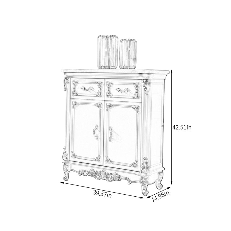 Armoire de rangement champagne en marbre doré, H 42,51 po x l 39,37 po x P 14,96 po