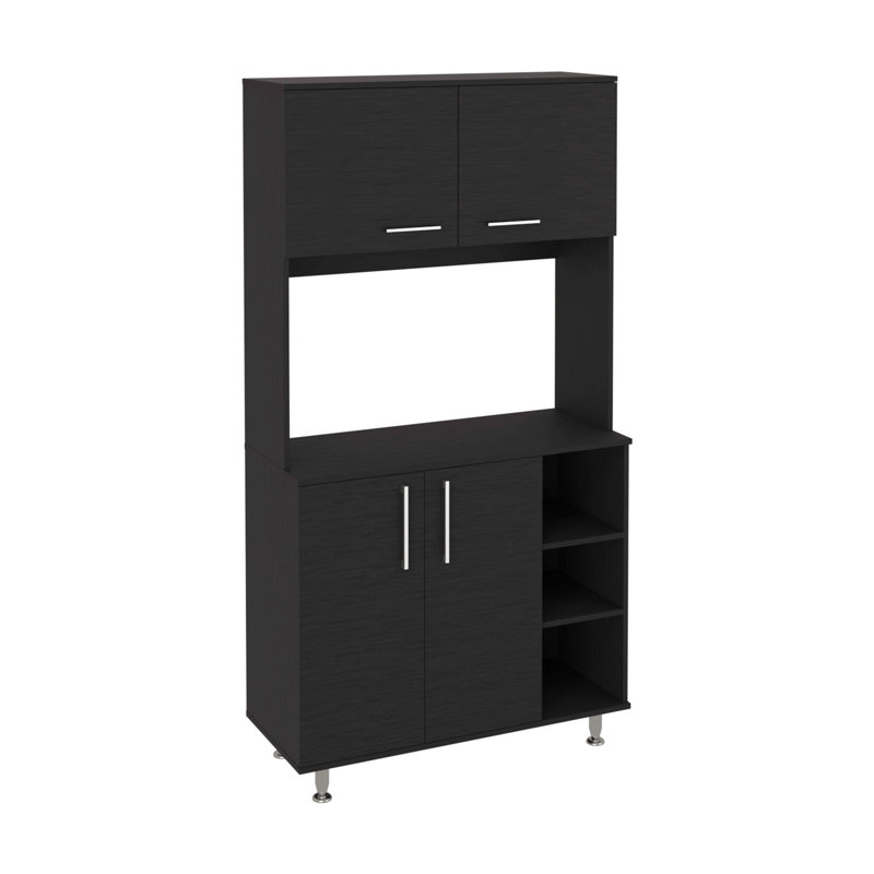 Ensemble de garde-manger, quatre pieds, armoire à deux portes, trois tablettes, Noir mat