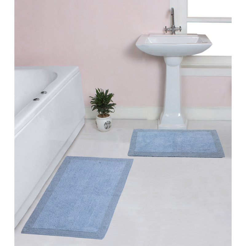 Tapis de bain luxueux 100% coton (ensemble de 2) réversible, Bleu, Ensemble de 2 pièces (24 po x 40 po, 21 po x 34 p