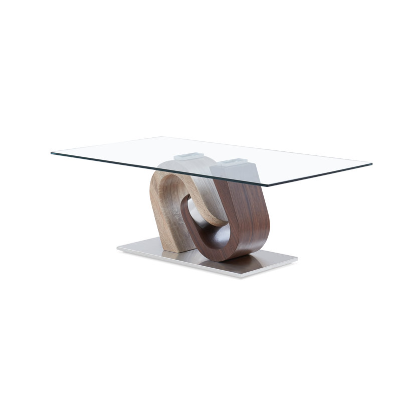 Celentano Glass Top Single Coffee Table, Walnut/Oak
