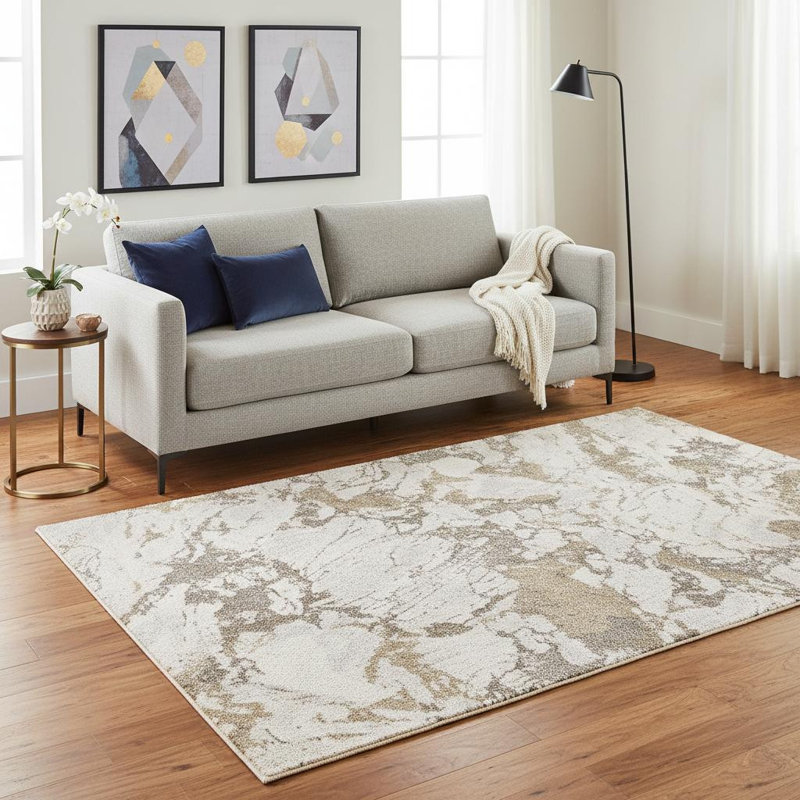 Tapis abstrait blanc et gris 5 pi x 8 pi