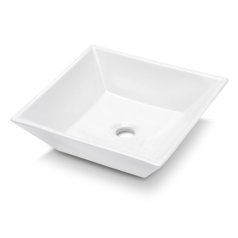 16'' White Ceramic Rectangular Vessel Bathroom Sink