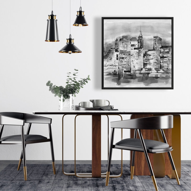 Toile de paysage urbain aquarelle - décor de cadre de bâtiment gris