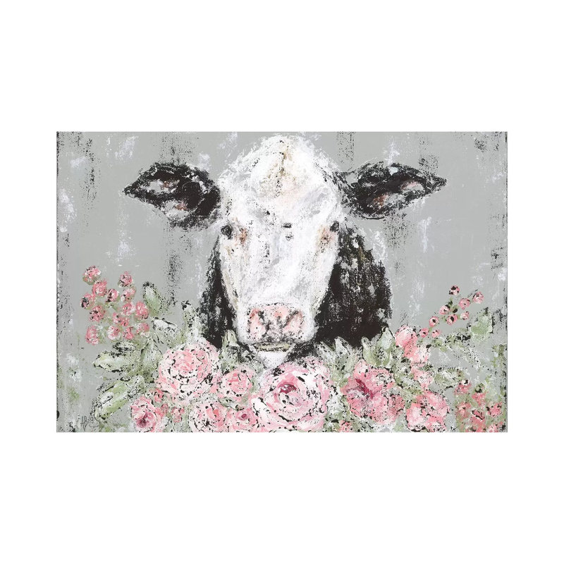 Floral Cow by Ashley Bradley - Painting on Canvas, Wrapped Canvas, 20.32 cm H x 30.48 cm W