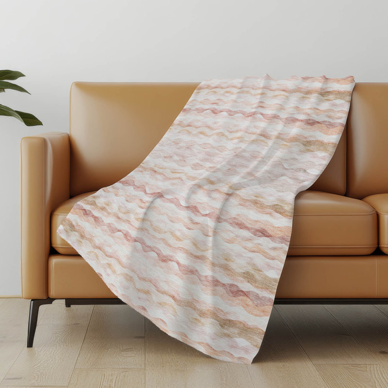 Addison Machine Washable Sherpa Ribbons Throw Blanket, Peach