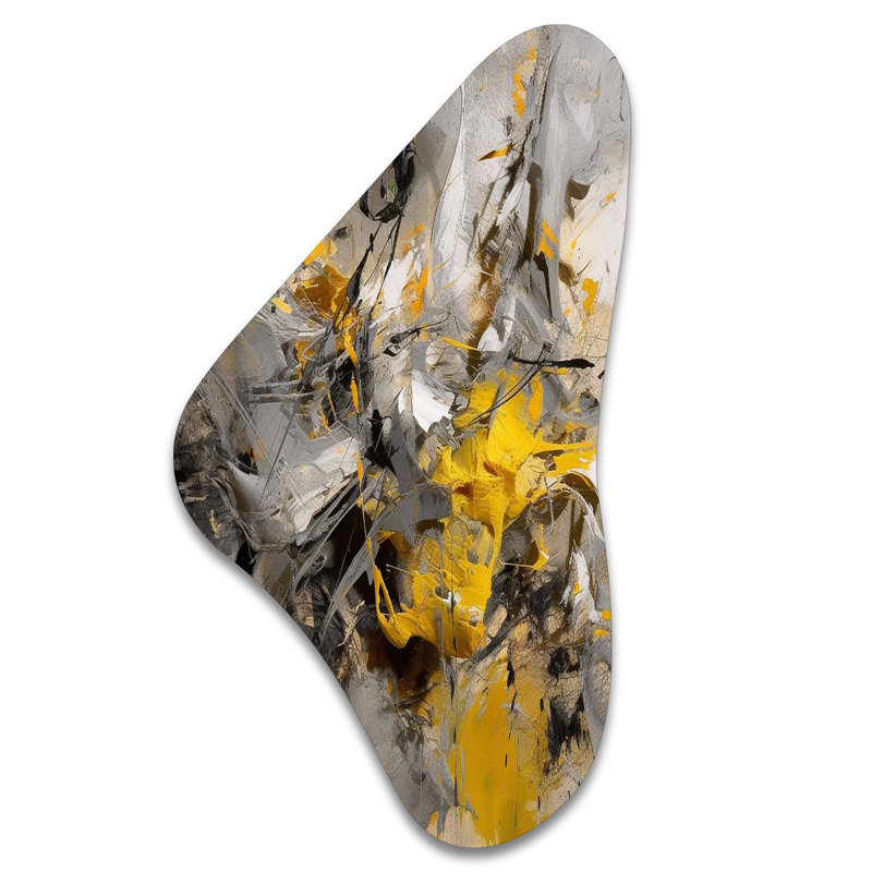 Art mural asymétrique jaune moutarde et gris vif III, H 31 po x l 17 po