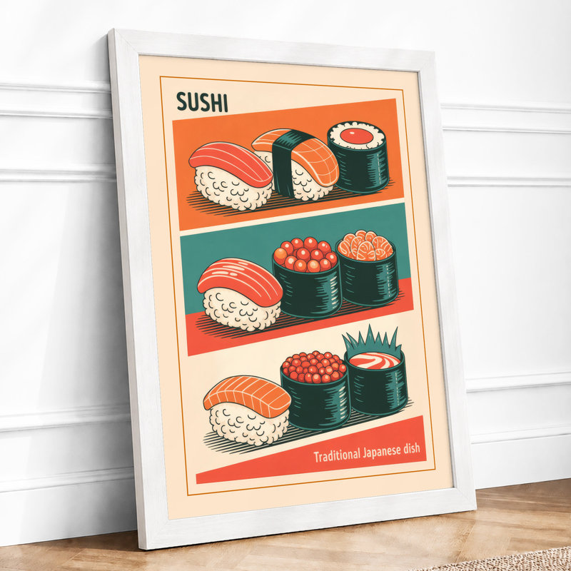 Sushi Geometry Retro - Framed Print, A3 - 42.0 x 29.7 cm, White