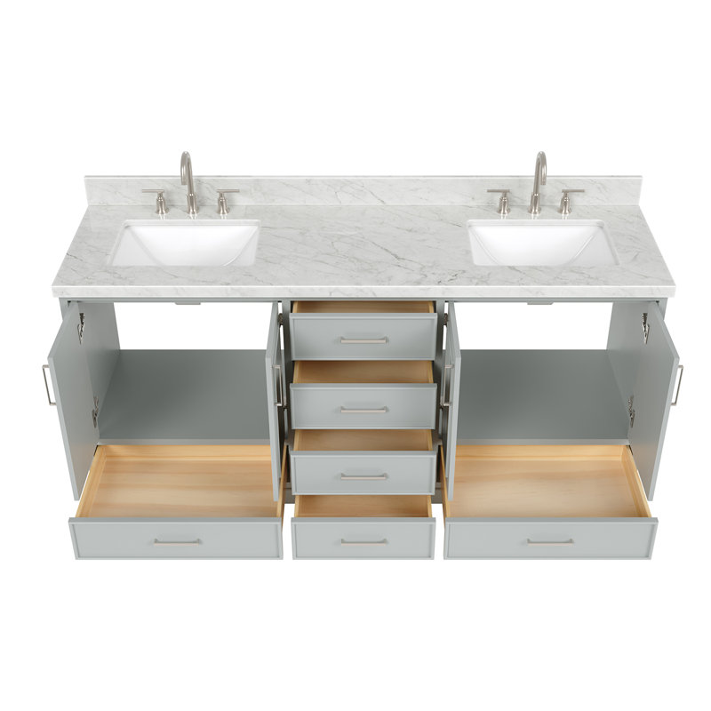 Meuble-lavabo double avec plateau Abshire 73, Gris