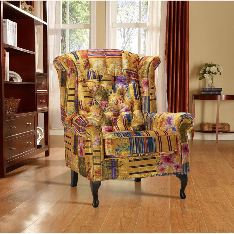 Danaye Upholstered Wingback Chair, Gold