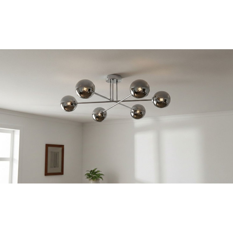 Glass Flush Mount, Chrome, 6, Smoked