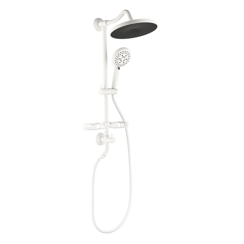 White Brass Shower With 10" Rain Showerhead Giving Comfortable Shower, 4 Hand Adjustable Slide Bar And Soap Dish For Bathroom Wall Mount Kit Containing Showerhead, Mounting