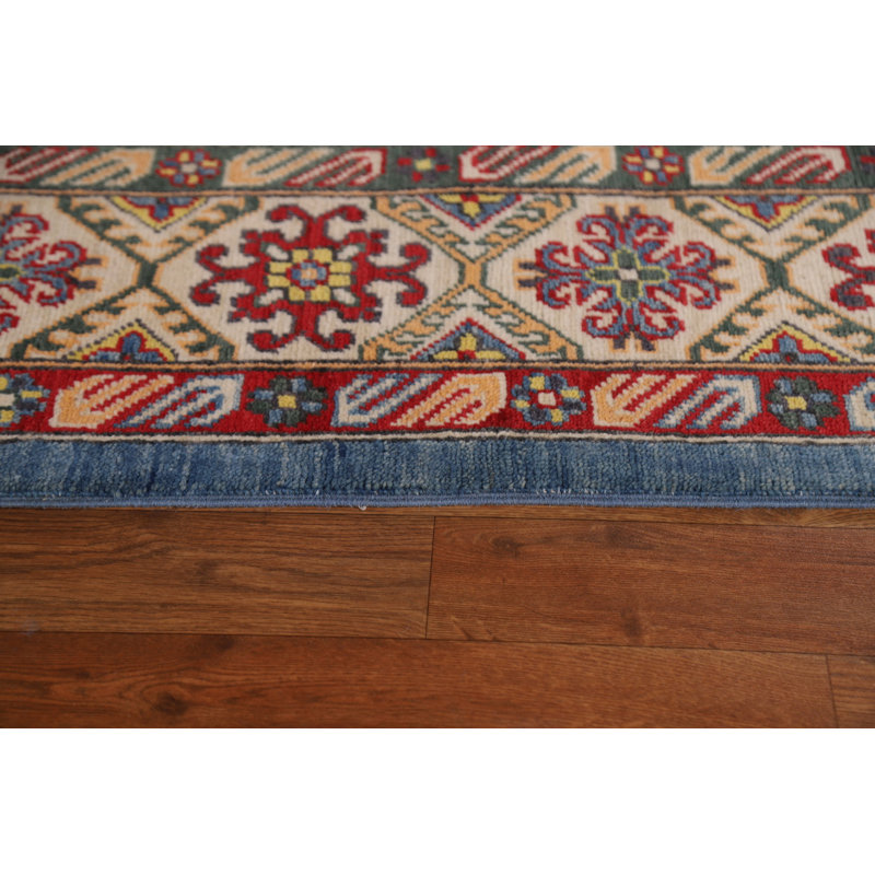 Tapis bleu en laine noué à la main de conception unique 8 pi 1 po x 9 pi 10 po New Age