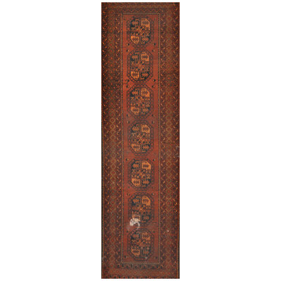 One-of-a-Kind 2'9" X 9'9" 1920s Runner Wool Area Rug in Rust
