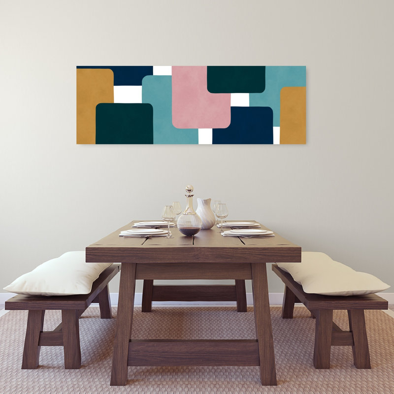 Art mural géométrique contemporain abstrait abstrait, H 16 po x l 48 po