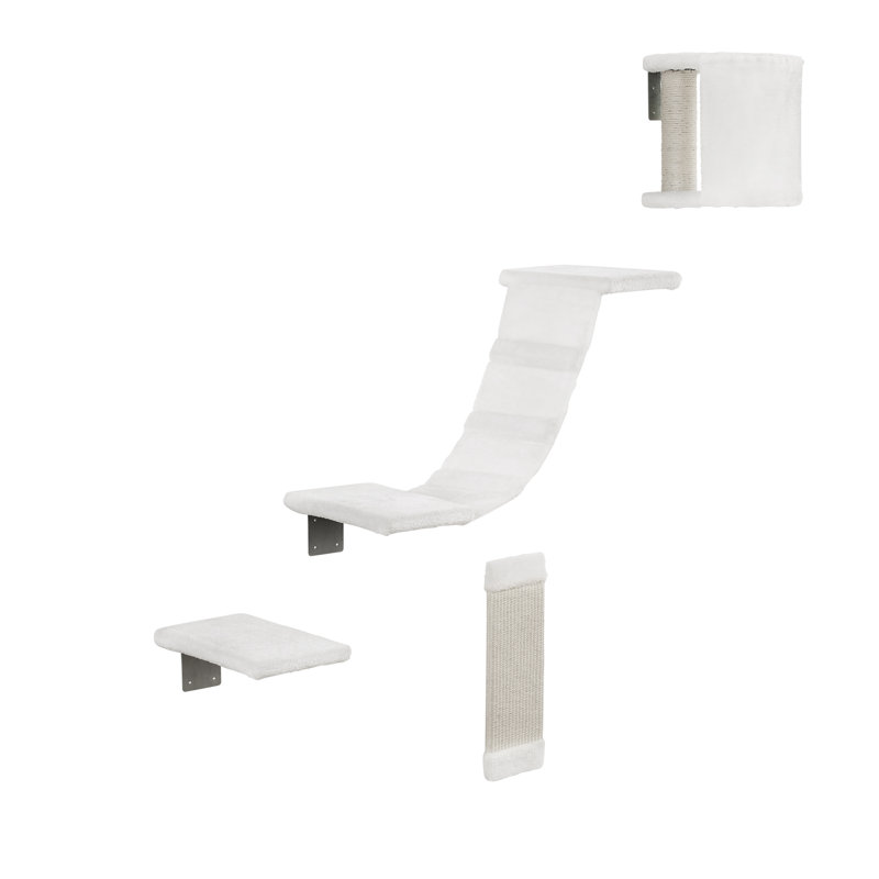 White Wall-Mounted Sisal Cat Climber with Platforms