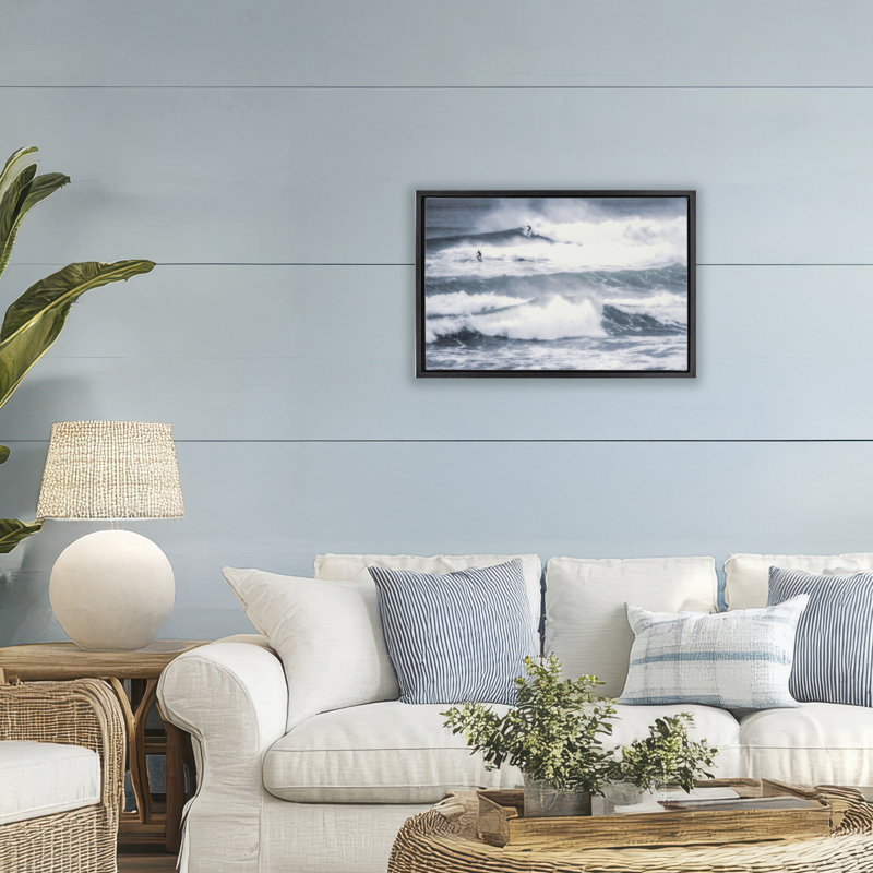 Cadre flottant Tidal Waves Clash, design par Norm Stelfox, Cadre flottant noir de jais, H 17 po x l 25 po