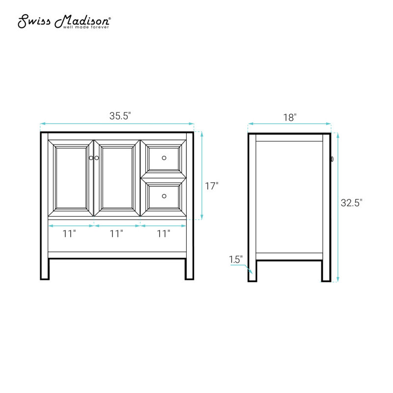 Meuble-lavabo sur pied 36 po avec plateau en chêne blanc Château