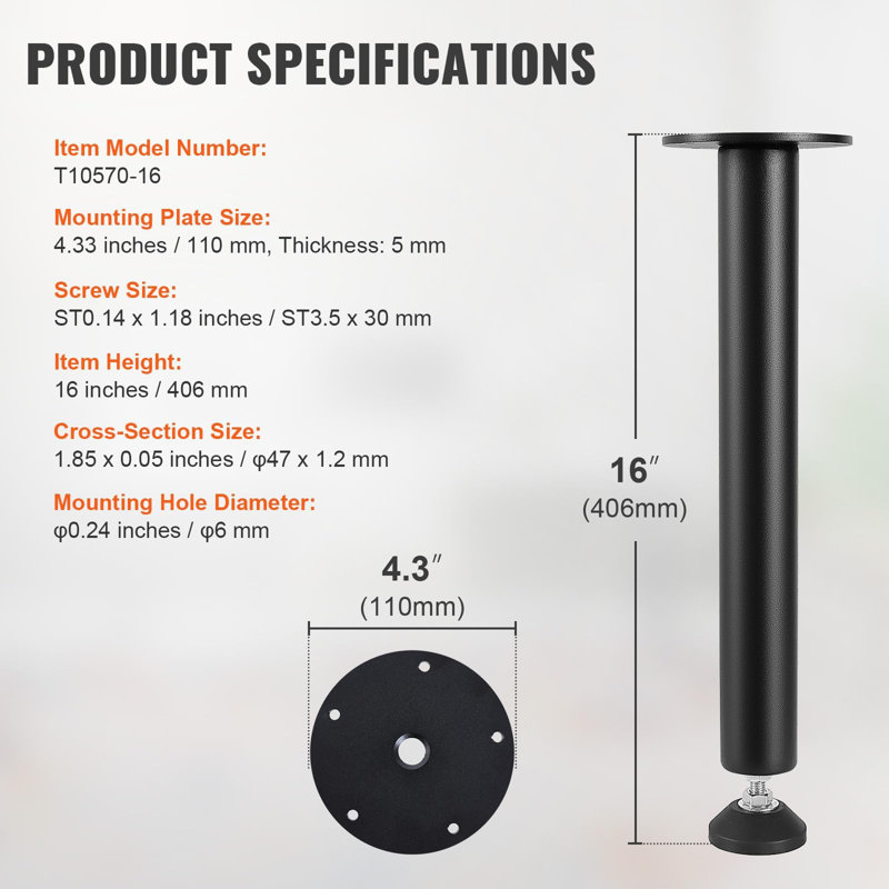 Heavy Duty Adjustable Metal Table Legs – 30" Set of 4, 1200 lbs Capacity, Square Tube with Foot Cups – Black for Furniture Replacement, Desk