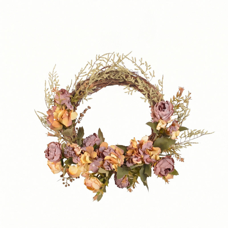 Couronne de soie artificielle rose, couronne de décoration de café pour porte murale de bureau extérieur