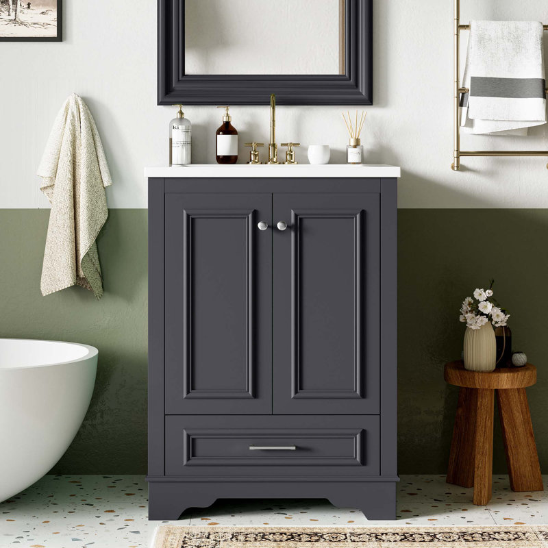 Meuble-lavabo 24 po avec lavabo en céramique, Argent argent, Bleu gris