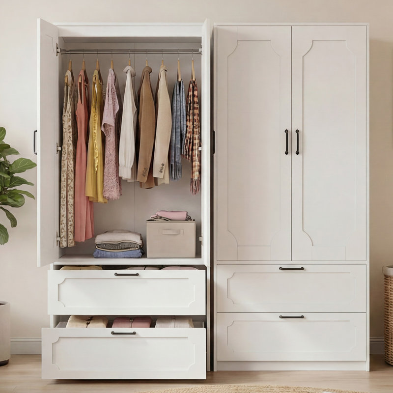 Armoire 71 "avec 2 tiroirs et tringle, Blanc