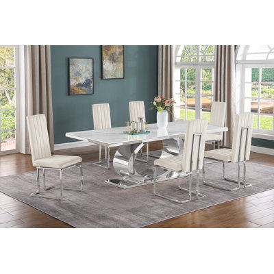 Bauke Marble Top Pedestal Dining Set