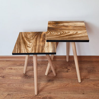 Modern Scandinavian Nesting Table Set (2 Pieces), Brown | 100% MDF with Beech Wood Legs | Larger Table: 13.8 x 18.5 x 13.8 inches, Smaller Table: 13.8 x 16.5 x 13.8 inches | Stylish & Functional for Home or Office Décor