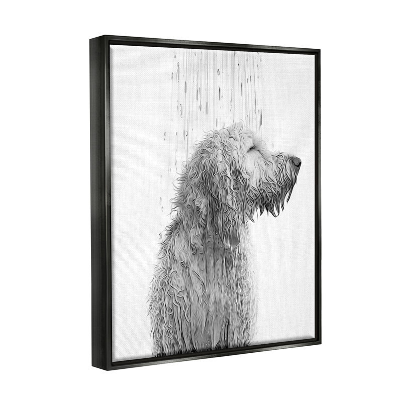 «Dog Bathroom Splash» par Annalisa Latella, reproduction sur toile, H 20 po x l 16 po x P 1,7 po, Cadre flottant noir de jais