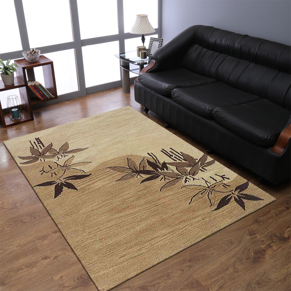 Vivanco HAND TUFTED WOOL ECO-FRIENDLY AREA RUGS - Light Brown Color | Floral Design | Area rugs for living room, Bedroom Red Barrel Studio® Rug 