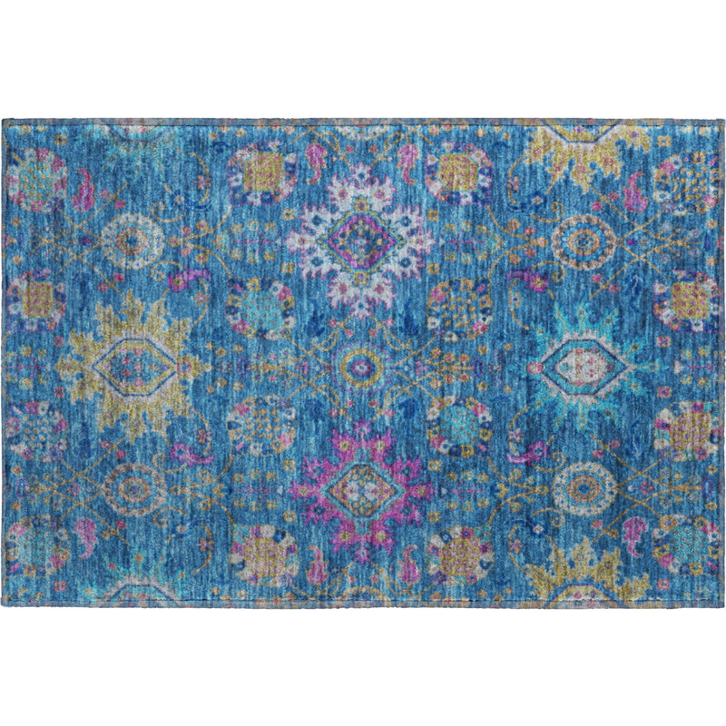Premium Machine Washable Mayfield AMF2151 medallions Rug, Rectangle 1'8" x 2'6", Blue