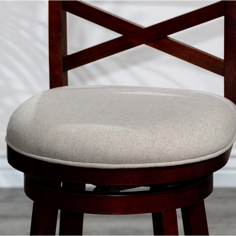 Tabouret pivotant de 24 po de hauteur comptoir, finition cerise, tissu beige, assise confortable et élégante