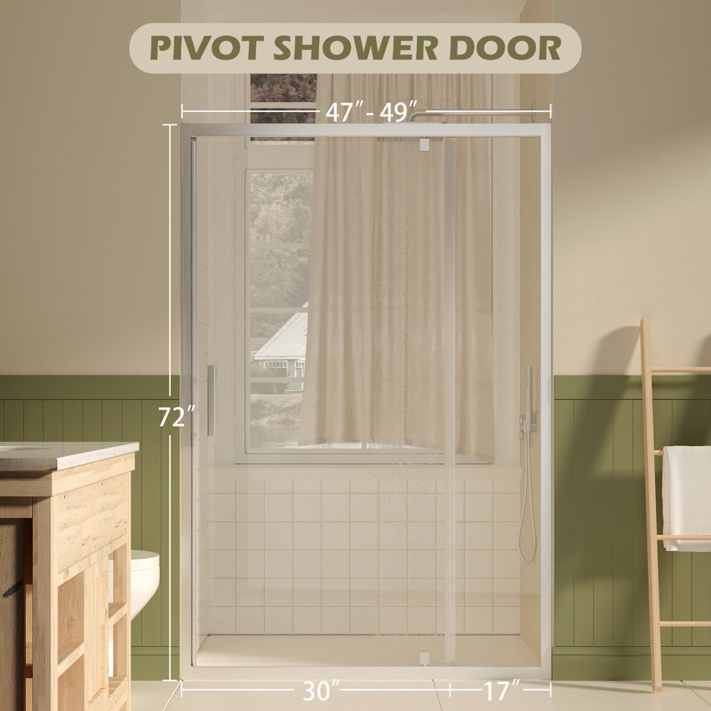 47-49 In. W X 72 In. H Brushed Nickel Pivot Shower Door, 1/4 In. Clear Tempered Glass With Easy-Clean Coating | Gift Idea