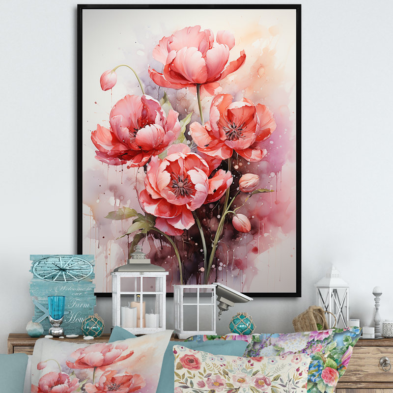 Tulipes rendues dans une palette monochromatique sur toile, Cadre flottant noir, H 44 po x l 34 po x P 1,5 po